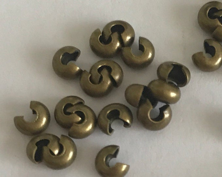 Crimp Bead Cover, 4mm,  Antique Brass Plated, approx. 144 PCS