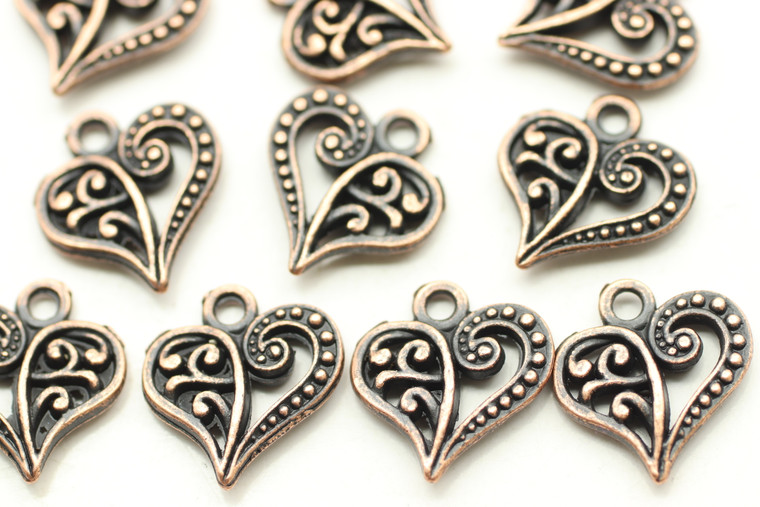HEART, Split Design, Double Sided, 14x13x3mm, Antique Copper Plated (metal alloy), approx 28 per bag