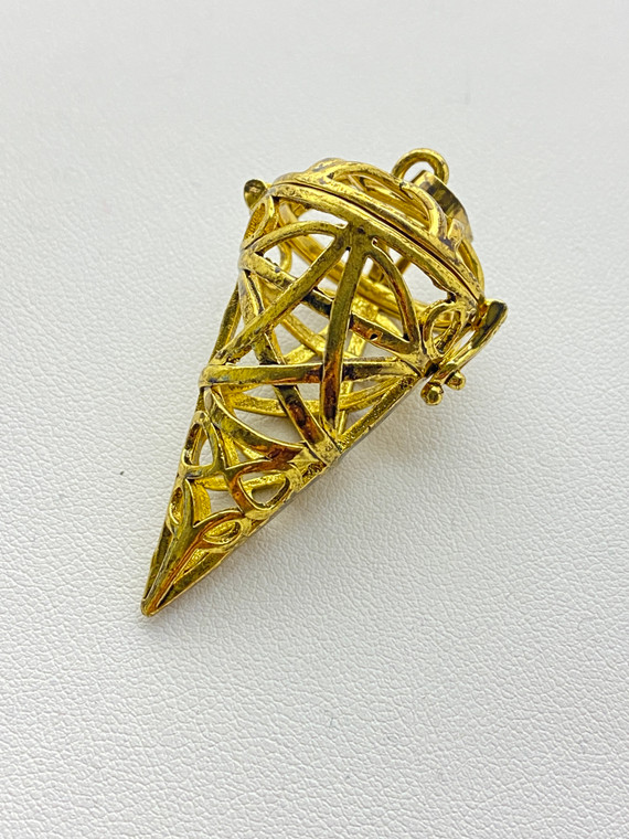 Cage, Cone, Filigree, Antique Gold Plated Metal Alloy, Pendant 37x20mm