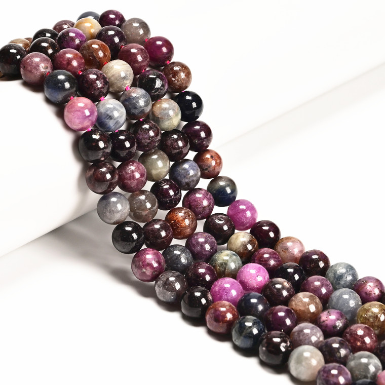 Ruby & Sapphire Mix, Natural, 8mm Smooth Round