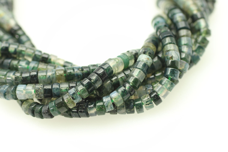 Moss Agate, Natural, Heishi, 4x2mm, One Strand