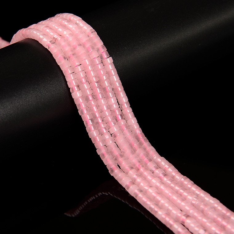 Rose Quartz, Heated, Heishi, One 4x2mm Strand