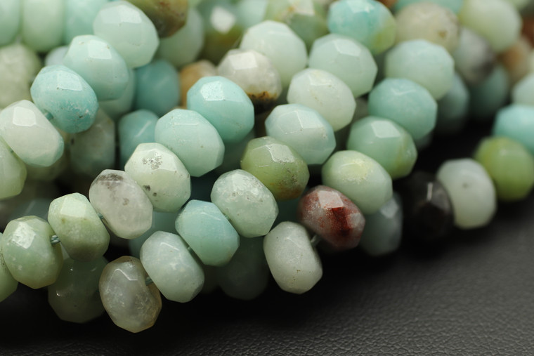 Amazonite, Mixed, Natural, Faceted Rondelle, 8x5mm, One Strand