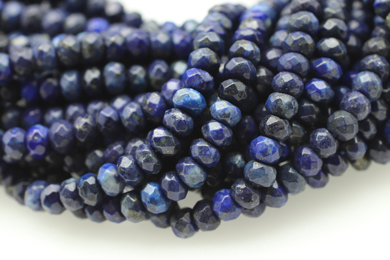 Lapis, Natural, Faceted Rondelle, 6x4mm, One Strand