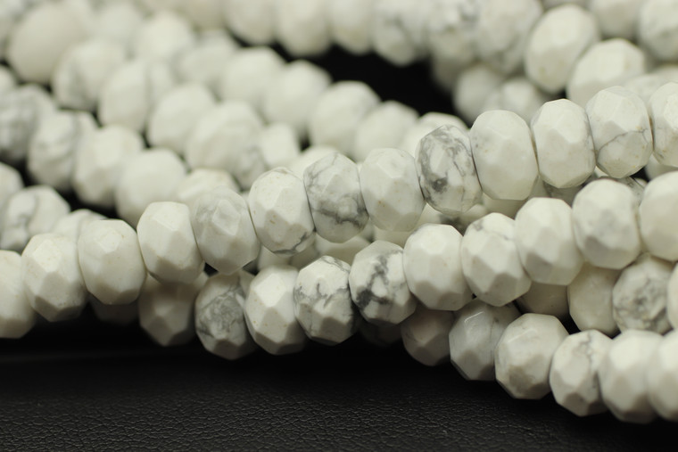 Howlite, Natural, Faceted Rondelle, 8x5mm, One Strand