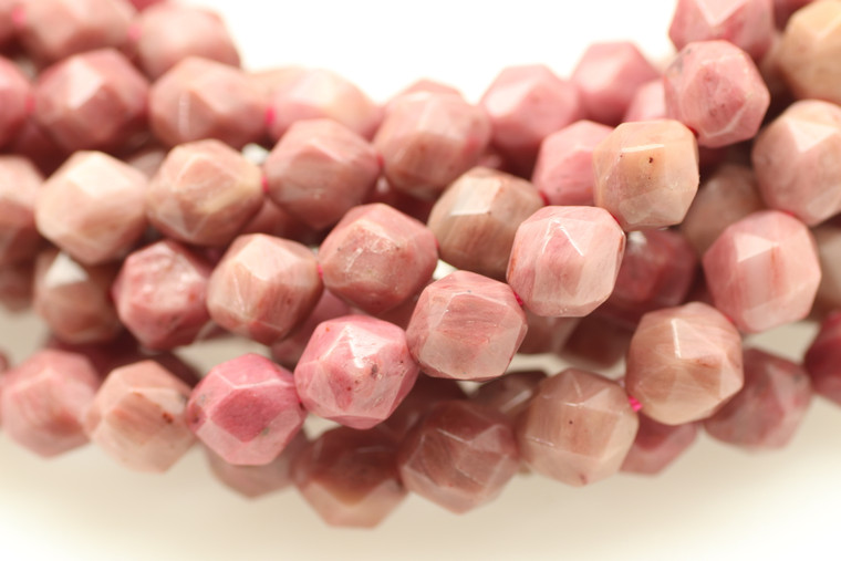 Rhodonite, Natural, Faceted Diamond Shape, 8mm, One Strand