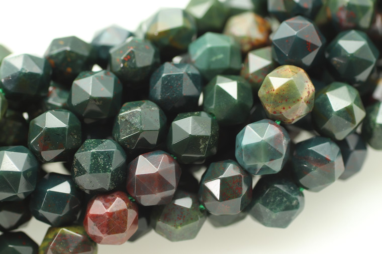 Blood Stone, Green, Natural, Faceted Diamond Shape, 8mm, One Strand