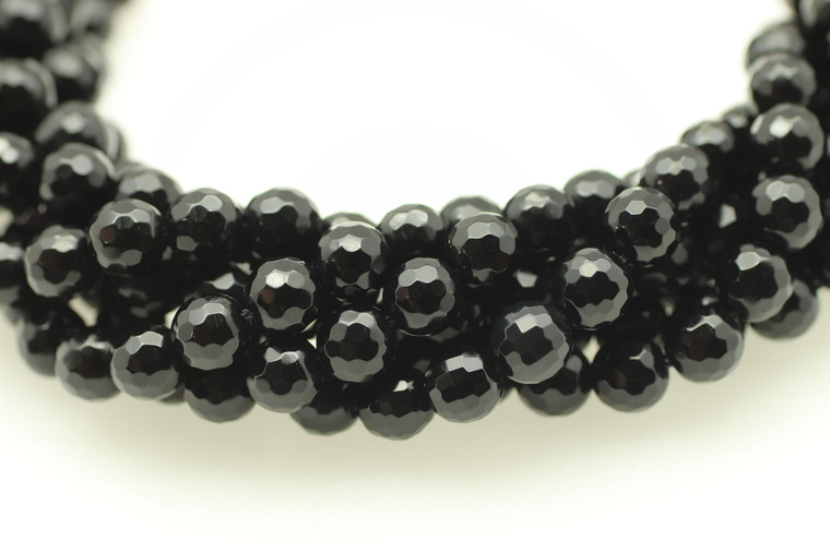 Onyx, Black, Dyed, Faceted Round, 6mm