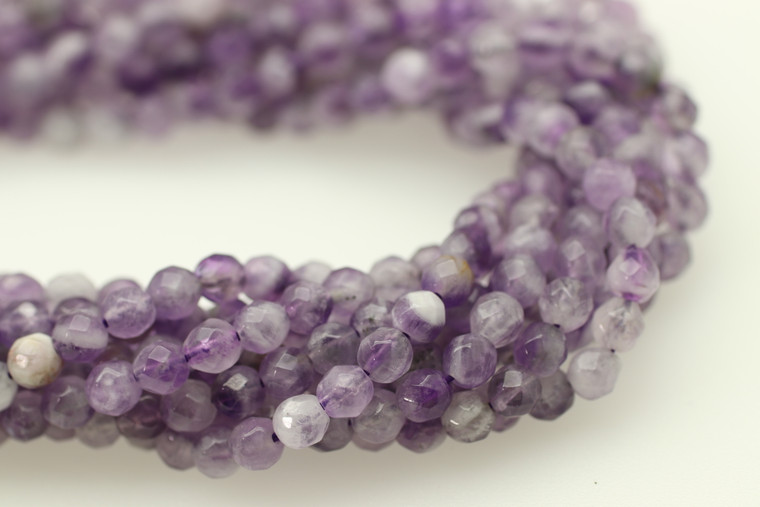 Amethyst, Chevron, Natural, Faceted Round, 4mm Strand