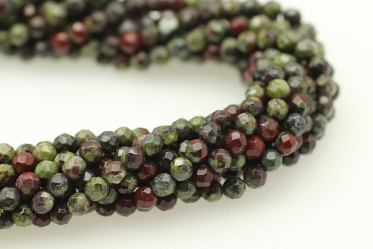 Dragon Blood Jasper, Natural, Faceted Round, 4mm Strand