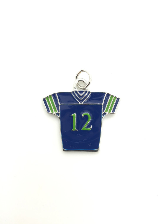 Medium #12 Blue & Green Jersey Charm, 28x30mm