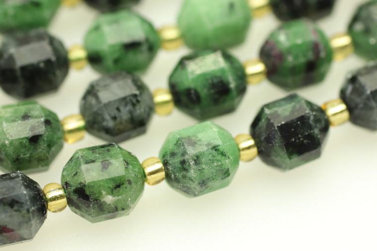Ruby Zoisite, Natural, Faceted Off Round, 8mm, One Strand