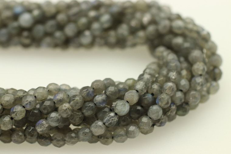 Labradorite, Blue, Natural, Faceted Round 4mm, One Strand