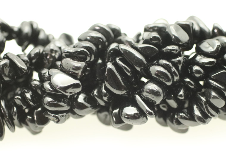 Tourmaline, Black, Natural, Chips, One 32in Strand, 8x4mm