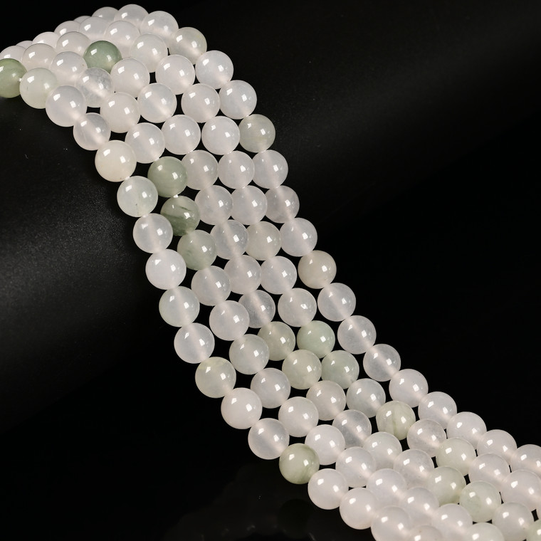 Jade, Nephrite, White & Green, Natural, Smooth Round 6mm