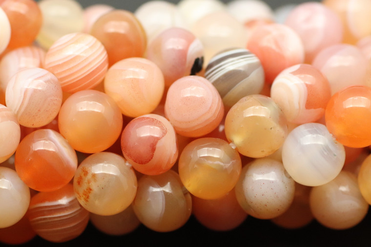 Botswana Agate, Orange & Pink, Natural, Smooth Round, 6mm, One Strand