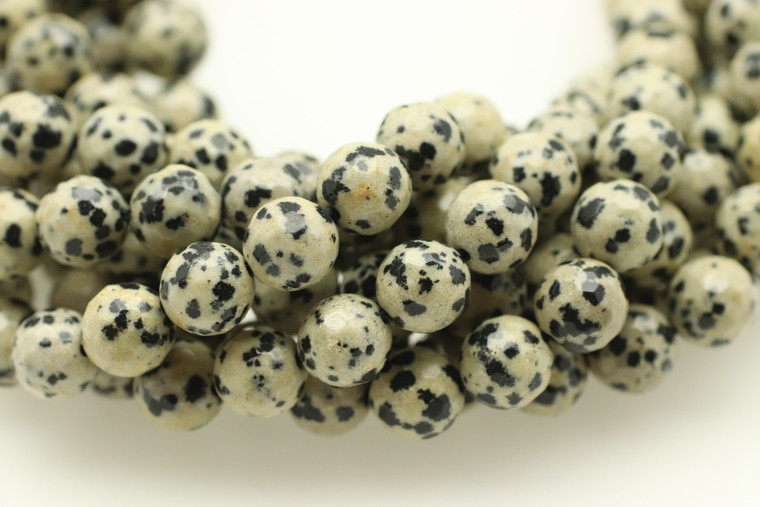 Dalmatian Stone "Jasper", Natural, Faceted Round, 8mm Strand