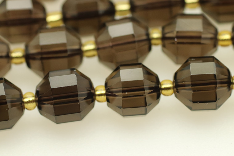 Smoky Quartz, Heated, Faceted Off Round, 10mm, One Strand