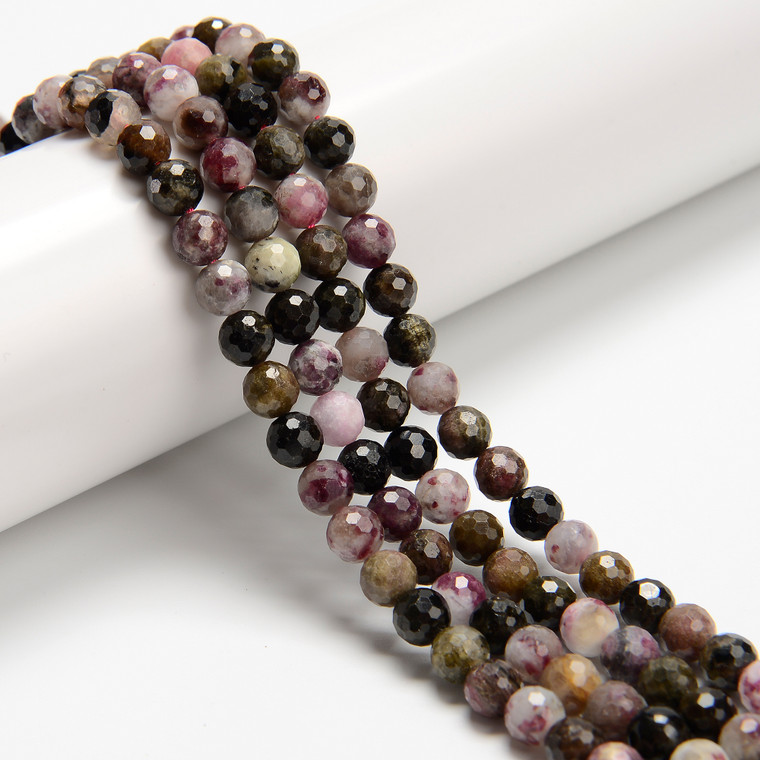 Tourmaline, Mix, Faceted Round, One 6mm Strand