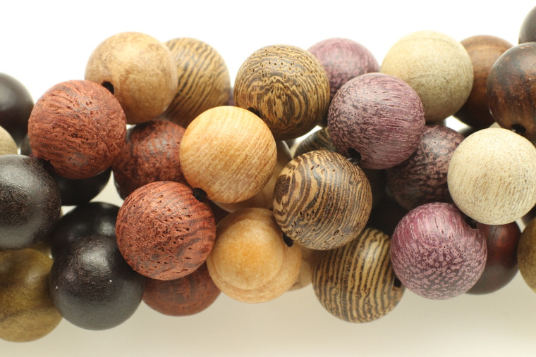 Wood, Colorful, Mixed, Smooth Round, One 10mm Strand