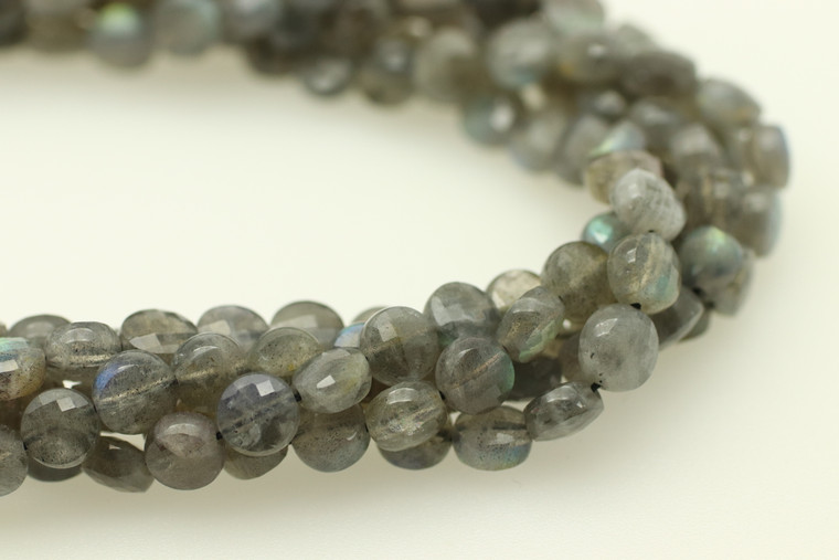 Labradorite, Natural, Faceted Coin, 6mm, One Strand