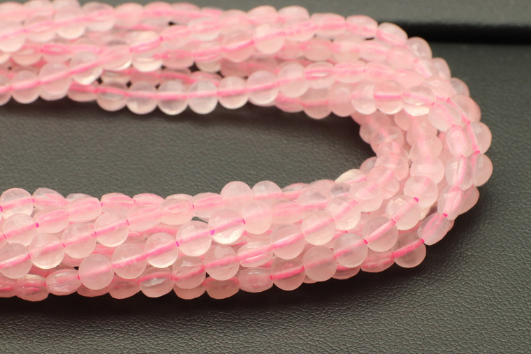 Rose Quartz, Natural, Faceted Coin, 4mm, One Strand