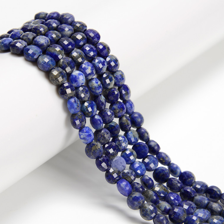 Lapis, Natural, Faceted Coin, 6mm, One Strand