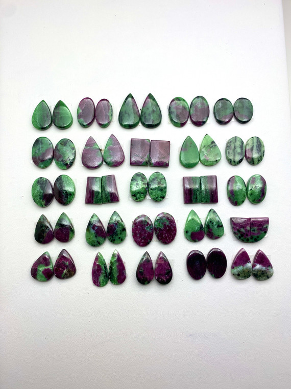 Ruby Zoisite, Matched Pairs, Cabochons, 100 Gram Lot, Assorted Shapes & Sizes