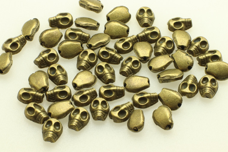 Small Skull, Double Sided, 8x6x3mm, Antique Bronze Plated (Metal Alloy), approx 45 per bag