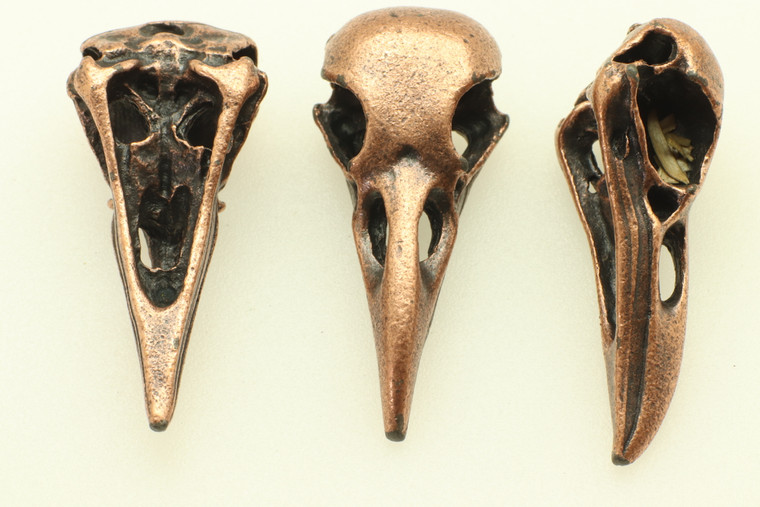 Crow Skull, Double Sided, 34x12x10mm, Antique Copper Plated (Metal Alloy), approx  3 per bag