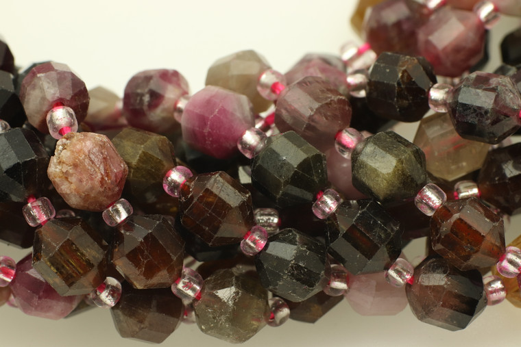 Tourmaline, Mixed, Natural, Faceted Off Round, 8mm, One Strand