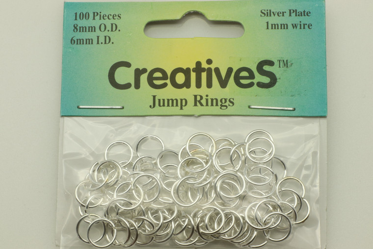 Open Jump Ring, 8mm, 19 Gauge, Silver Plated, approx. 100 pc