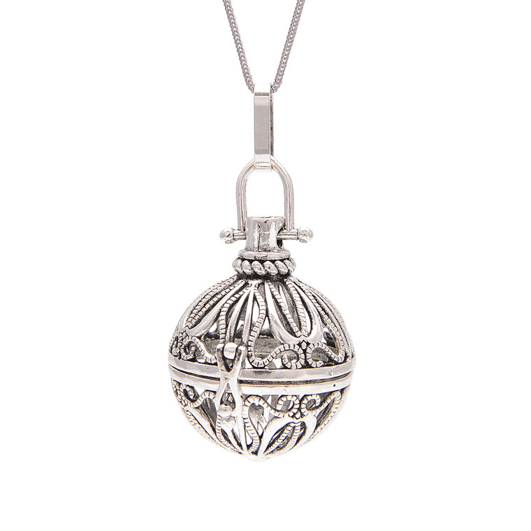 Cage, Round Twisted & Smooth Line Design, Silver Plated Metal Alloy, Pendant, 34x24mm