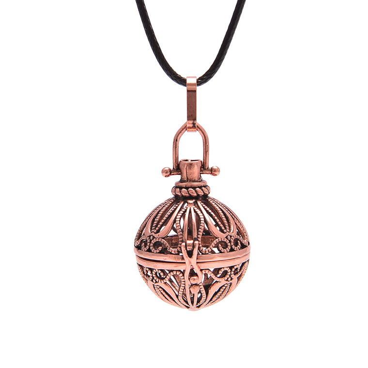 Cage, Round Twisted & Smooth Line Design, Copper Plated Metal Alloy, Pendant, 34x24mm