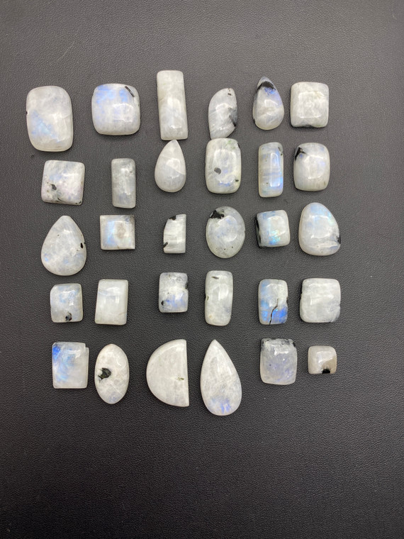 Moonstone & Tourmaline, Natural, Cabochons, 100 gram Lot Assorted Shapes & Sizes