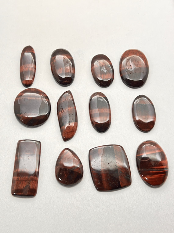  Tiger Eye, Red, Heated, Cabochons, 100 Gram Lot, Assorted Shapes & Sizes