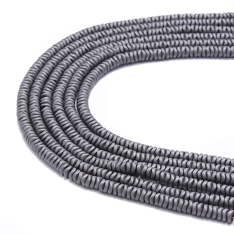 Gunmetal, Matte, Hematite, Wavy Spacer, Manmade, One 4x1mm Strand 