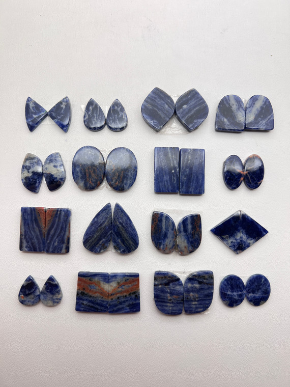  Sodalite, Pairs, Cabochons, 100 Gram Lot, Assorted Shapes & Sizes