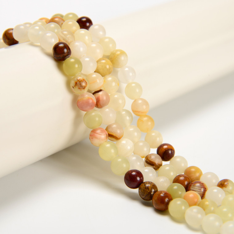 Calcite, Green & Yellow, Natural, Smooth Round in sizes 6mm, 8mm & 10mm. Priced Per Strand