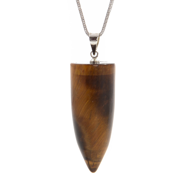 Tiger Eye, Brown, Natural, Cone, One Pendant, 33x13mm