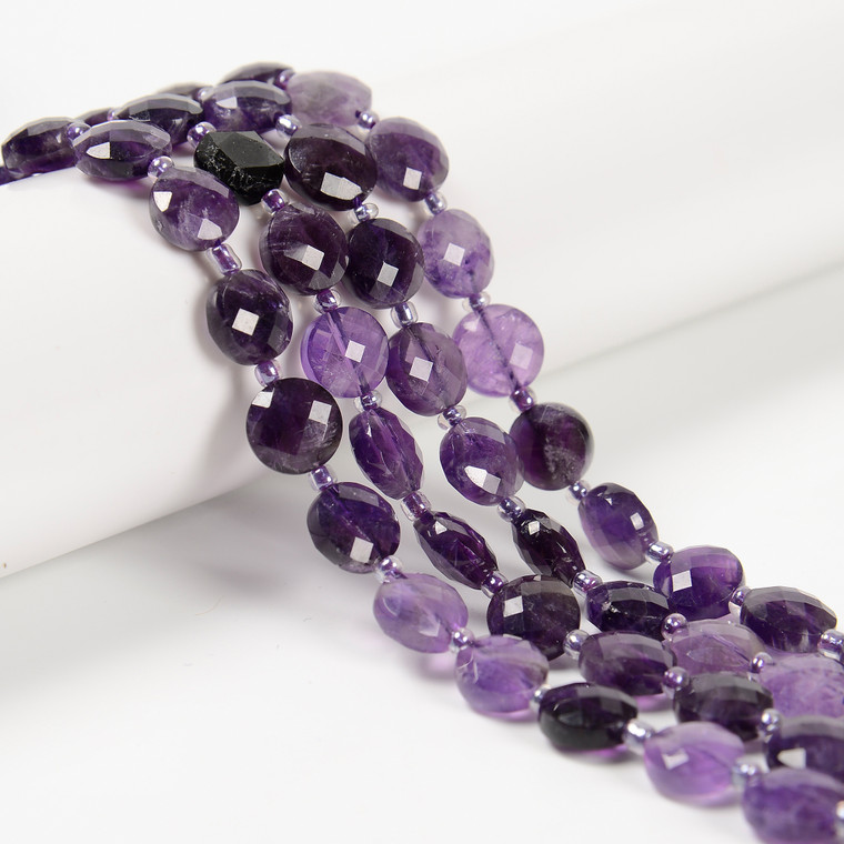 Amethyst, Better Quality, Natural, Faceted, Hexagon Coin, One 10mm Strand