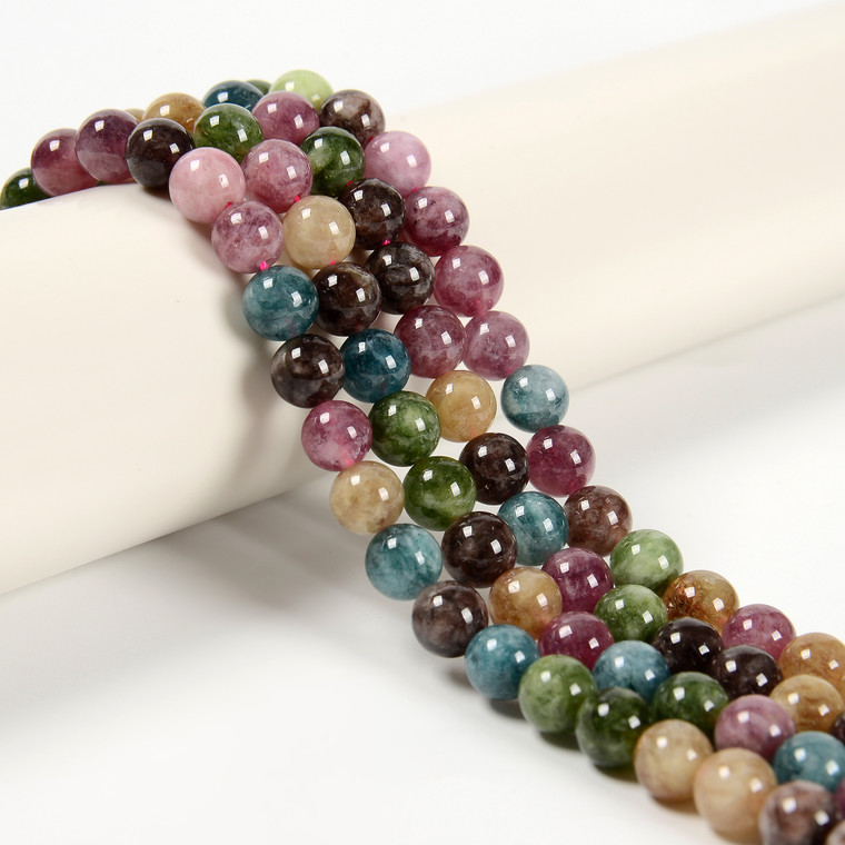 Jade, Mixed, Tourmaline Colors, Nephrite, Dyed, Smooth Round in sizes 8mm. Priced Per Strand