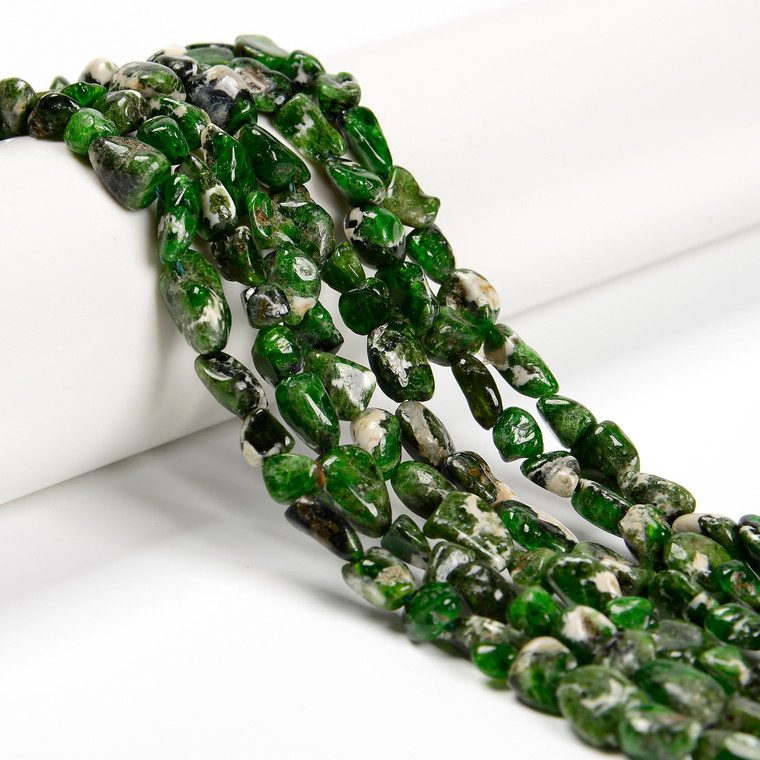 Chrome Diopside, Natural, Smooth, Nuggets, Varied Sizes, One 8-10mm Strand