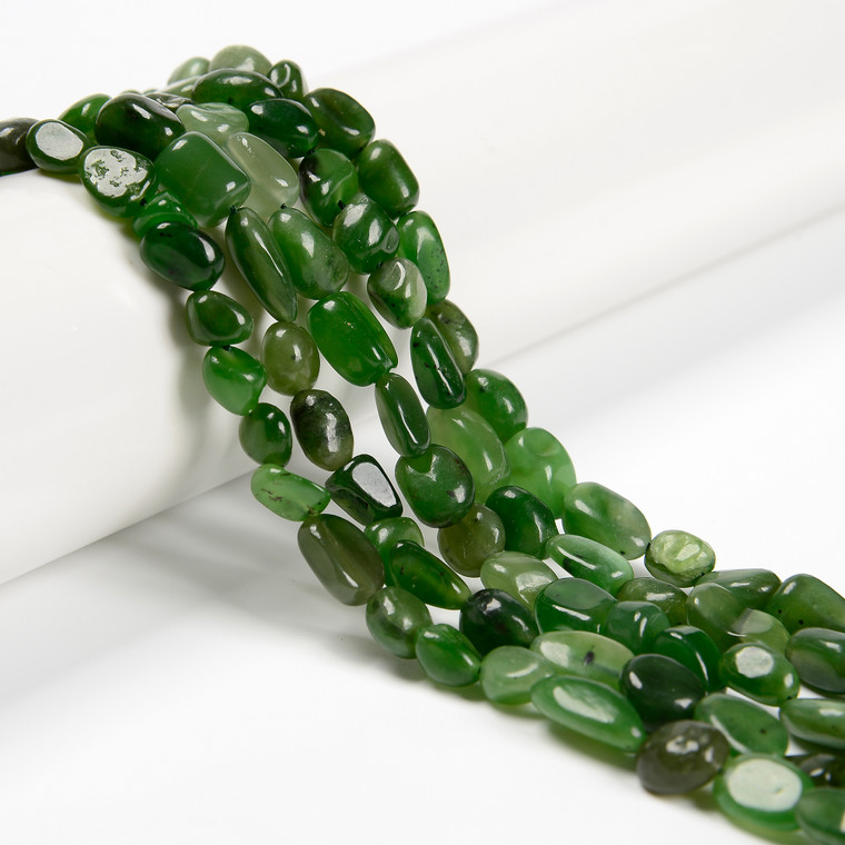 Jade, Green, Nephrite, Natural, Smooth, Nuggets, Varied Sizes, One 8-10mm Strand