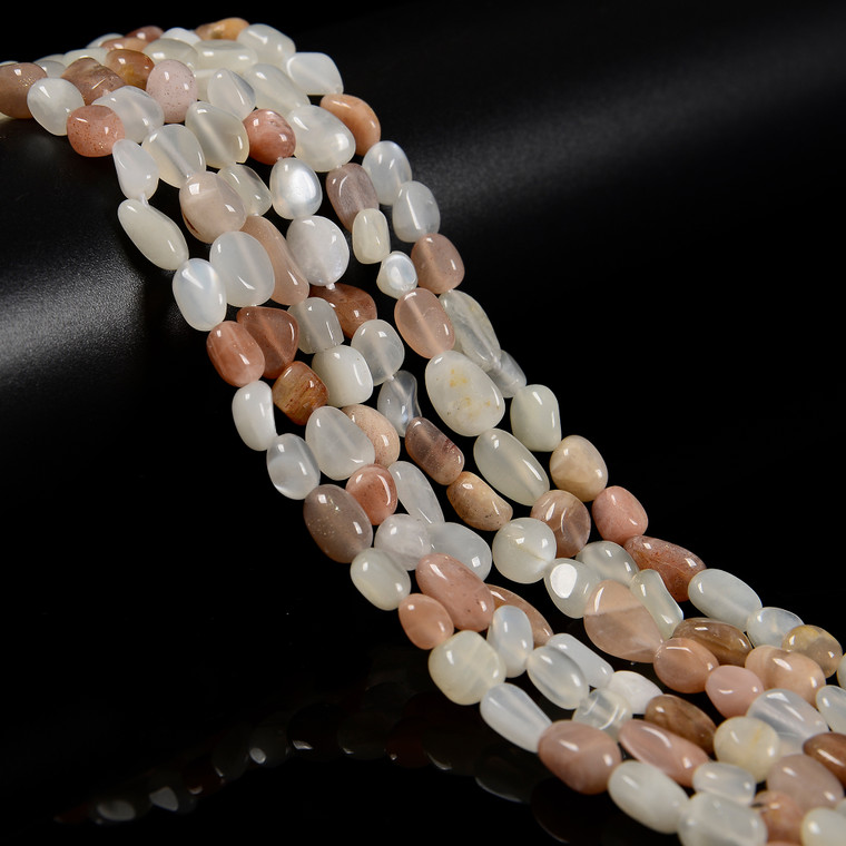 Moonstone, Multicolor, Natural, Smooth, Nuggets, Varied Sizes, One 8-10mm Strand