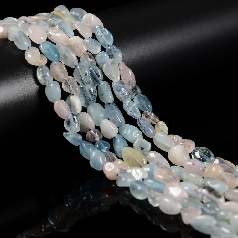 Morganite, Blue, Natural, Smooth, Nuggets, Varied Sizes, One 8-10mm Strand