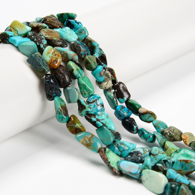 Turquoise, Smooth, Nuggets, Varied Sizes, One 8-10mm Strand