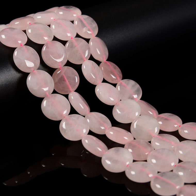 Rose Quartz, Natural, Smooth Coin, One 15mm Strand 