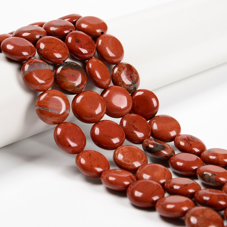 Red Jasper, Natural, Smooth Coin, One 15mm Strand