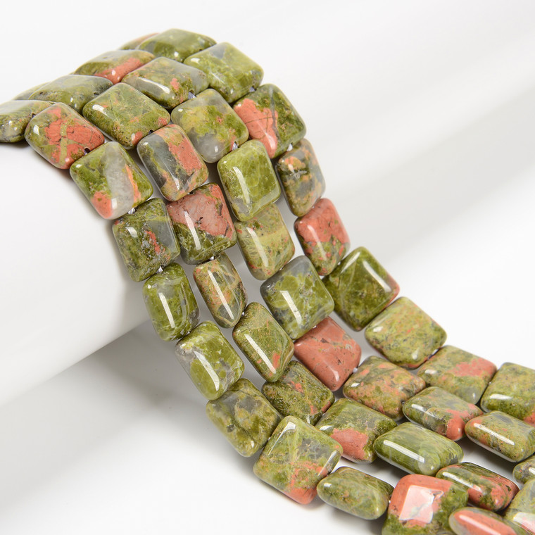 Unakite, Natural, Smooth Square, One 12mm Strand